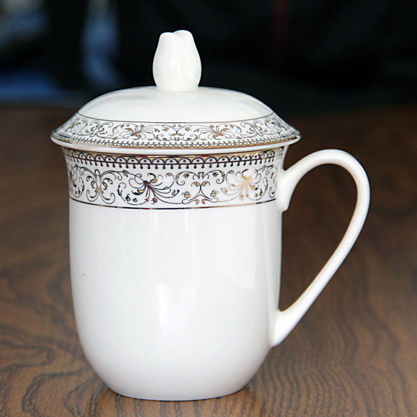 骨质瓷茶水杯金边会议盖杯茶话杯会议杯