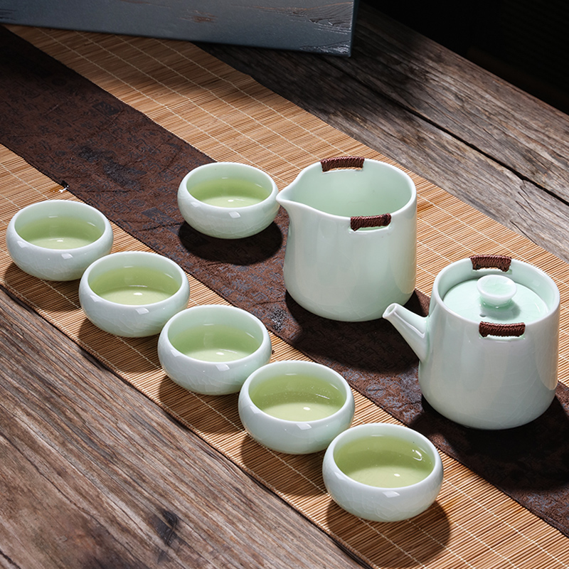 哥窑茶具八件套热销开片功夫茶具办公居家收米直播平台下载安装小套便携茶具