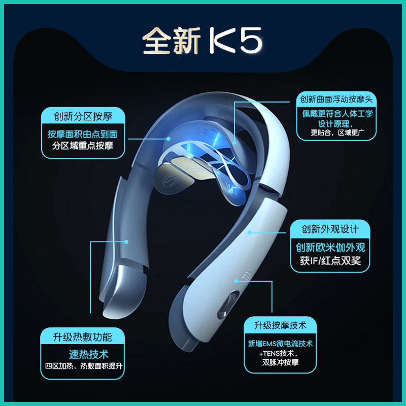 郑州skg颈椎按摩器K5颈部按摩仪家用脖子智能电动肩颈护颈仪办公室护颈仪富贵包U型枕