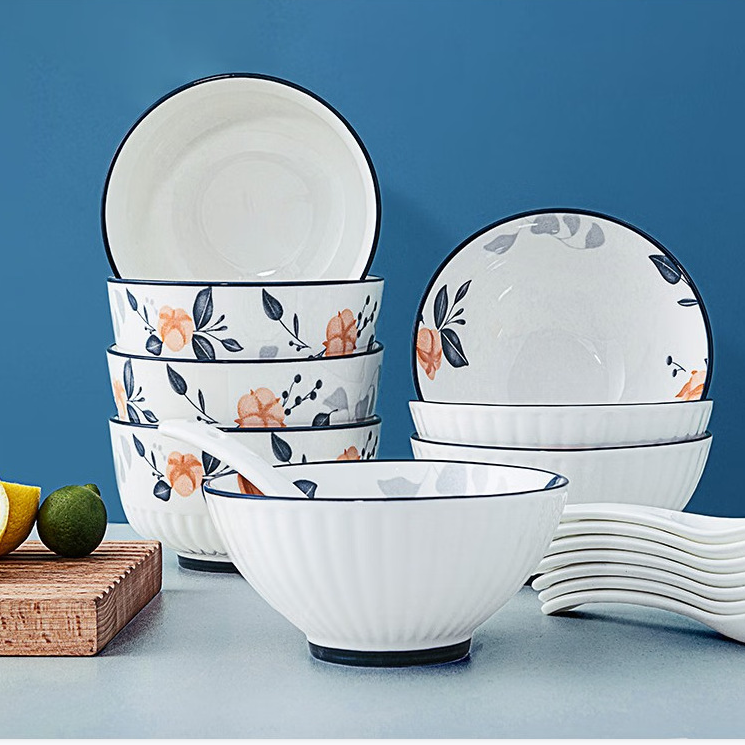 厂家批发 菲米生活 吟花悦语陶瓷餐具组合碗勺子套装（十六件套）FM-CJ2304