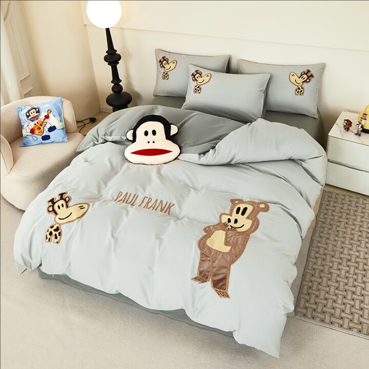 大嘴猴大版绣全棉套件paul frank 抹茶 椰奶双人床单被套 200x230cm