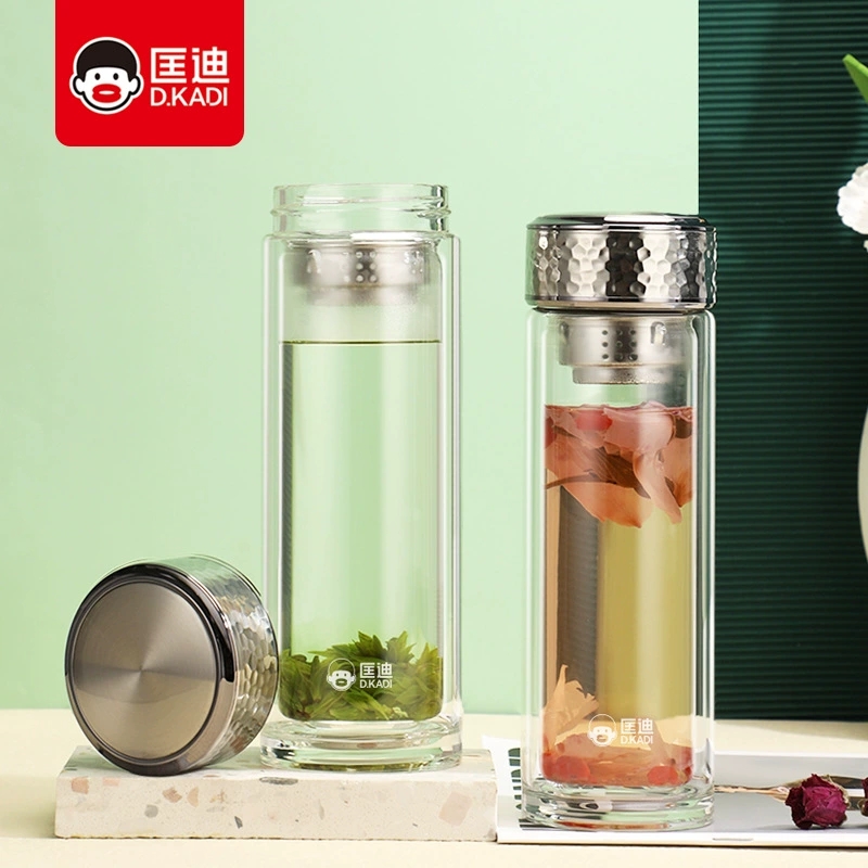 匡迪新款双层玻璃杯2301商务办公礼品杯耐热茶水分离水杯批发印字