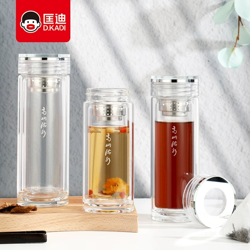 匡迪2225号新款双层隔热水晶玻璃茶杯礼品商务玻璃水杯耐热可批发