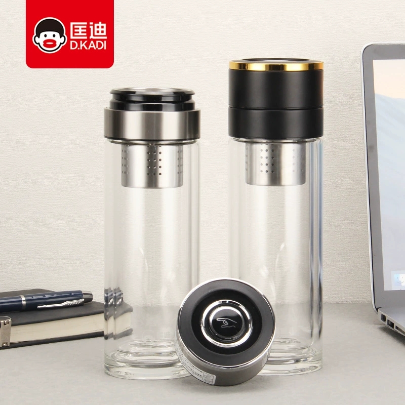 匡迪双层水晶玻璃杯2230一键开盖车载杯男士商务水杯茶水分离杯批